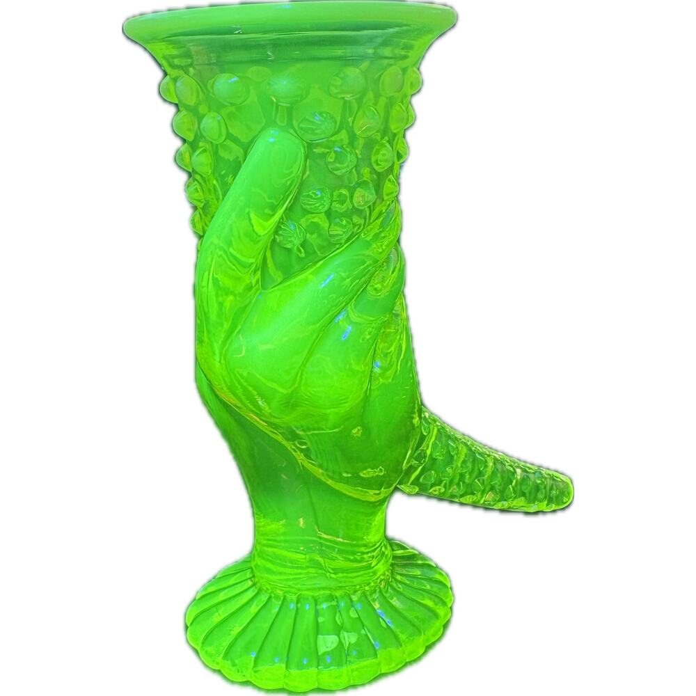 Fenton topaz opalescent Victorian woman hand holding cornucopia